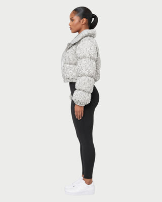 RENYA Sequin Hooded Cropped Zip-Up Puffer Jacket