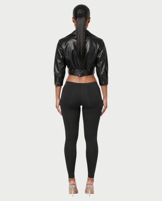 ARDEN Cropped Faux Leather Moto Jacket with Belted Waist