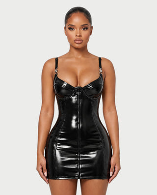 EULALIA Glossy Underwire Corset Bodycon Mini Dress