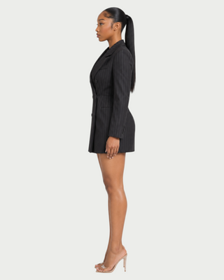 FERCIA Double-Breasted Pinstripe Blazer Mini Dress
