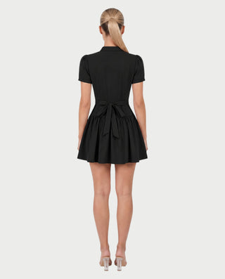 MIRIANA Plaid Mock Neck Puff Sleeve Button Detail Mini Dress