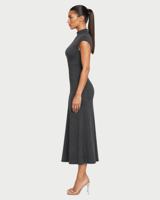 LERIE Mock Neck Cap Sleeve A-Line Midi Dress