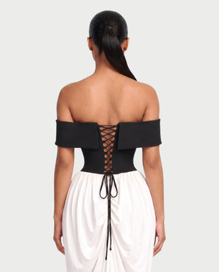 AYAME Off-Shoulder Ruched Colorblock Maxi Dress