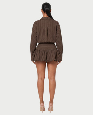 MILANA Striped Long Sleeve Shirt Top & Ruffle Mini Skirt Set