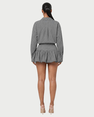 MILANA Striped Long Sleeve Shirt Top & Ruffle Mini Skirt Set
