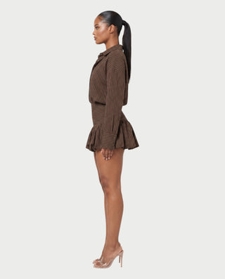 MILANA Striped Long Sleeve Shirt Top & Ruffle Mini Skirt Set