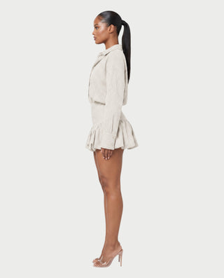 MILANA Striped Long Sleeve Shirt Top & Ruffle Mini Skirt Set