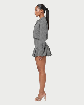 MILANA Striped Long Sleeve Shirt Top & Ruffle Mini Skirt Set