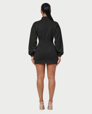 TALISA High Collar Long Sleeve Contoured Waist Mini Dress