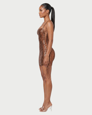 ZAKIYA Lace-Up Side Square-Neck Metallic Mini Dress