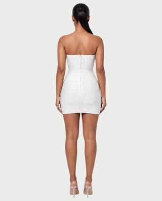 YUMI Strapless Sweetheart Chevron Bandage Bodycon Mini Dress