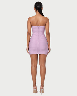 YUMI Strapless Sweetheart Chevron Bandage Bodycon Mini Dress