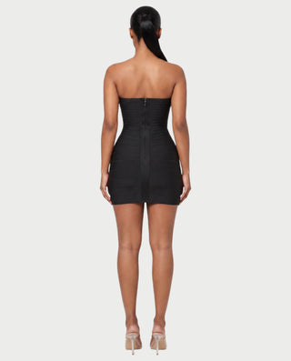 YUMI Strapless Sweetheart Chevron Bandage Bodycon Mini Dress