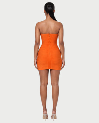YUMI Strapless Sweetheart Chevron Bandage Bodycon Mini Dress