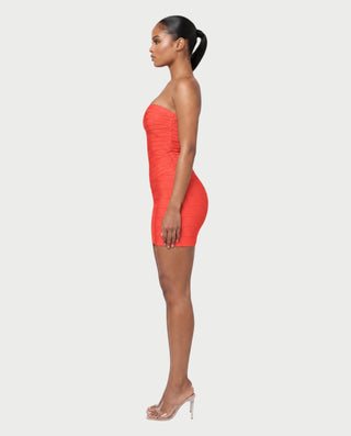YUMI Strapless Sweetheart Chevron Bandage Bodycon Mini Dress