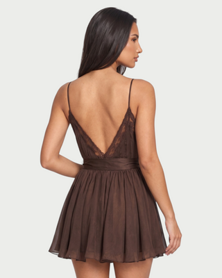 KALINDA Deep V-Back Lace Trim A-Line Mini Dress