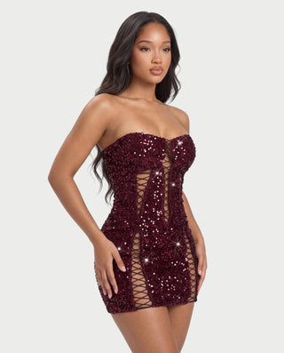 CALIDA Sparkly Sequin Corset Lace-Up Mini Dress