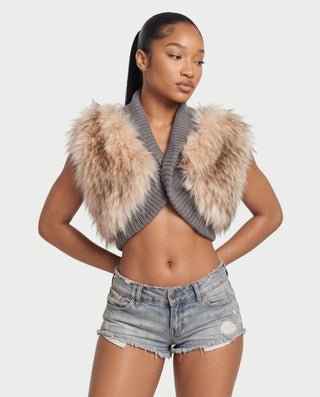 REMI Knitted Faux Fur Shrug