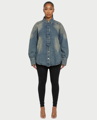 JOVIE Washed Denim Oversized Shirt Jacket