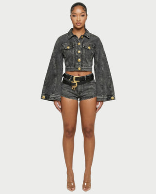 ROANA Washed Denim Jacket & Belted Shorts Set