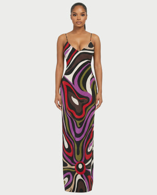ROMEYA Abstract Swirl Print Bodycon Maxi Dress