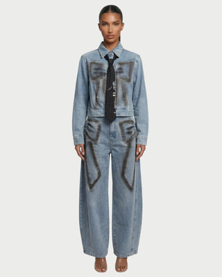 CALLIA Denim Tie Jacket & Wide-Leg Pants Set