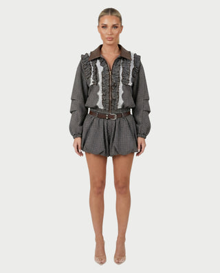 VENNY Plaid Lace Jacket & Bubble Skort Set