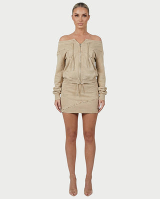 GWENY Retro Long-sleeved Studded Jacket & Skirt Set