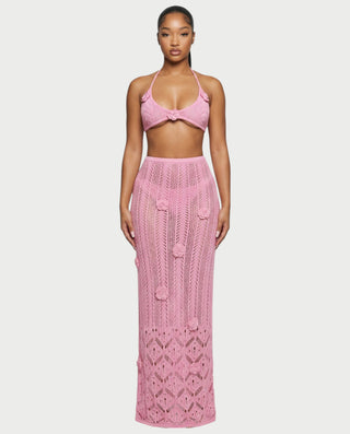 BERYN Crochet Rose Halter Top & Maxi Skirt Set