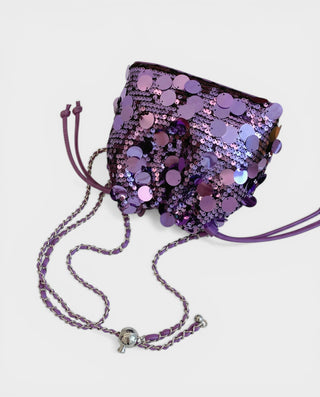 CIZARA Chain Crossbody Sequin Bucket Bag