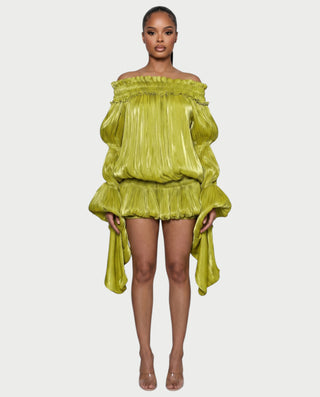 MORYA Off-Shoulder Ruffle Sheer Sleeve Mini Dress