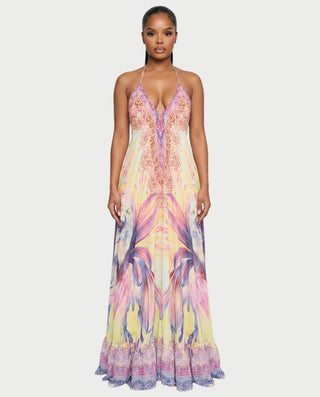 MERYN Pastel Gradient Flowing Halter Maxi Dress