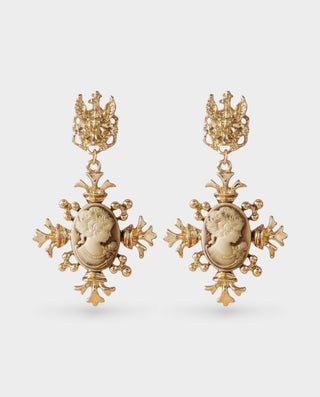 Cameo Portrait Cross Dangle Earrings