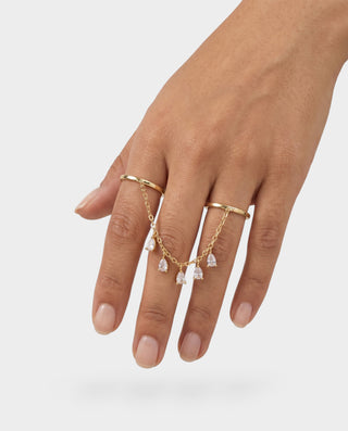 Two-Finger Pear-Cut Crystal Chain Ring