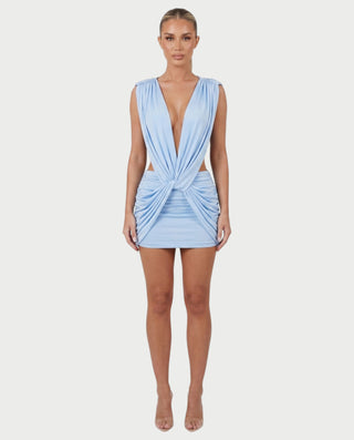 LAZEL Twist-Drape Backless Bodycon Mini Dress