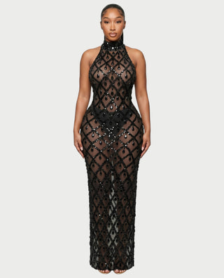 HOPE High Neck Tear Drop Rhinestone Maxi Dress Celestia HOPE High Neck Tear Drop Rhinestone Maxi Dress Celestia