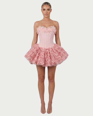 LONEYA Floral Strapless Ruffle Mini Dress