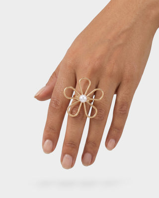 Open Petal Flower Pearl Ring
