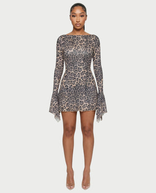 ZEERA Leopard Open Back Ruffle Hem Mini Dress