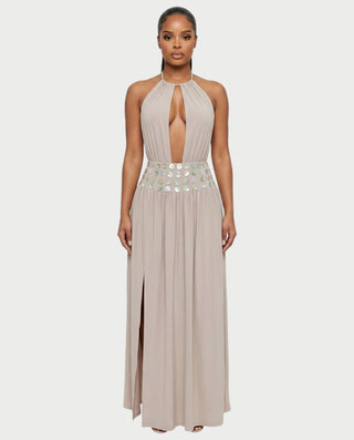 HINAYA Backless Halter High Slit Maxi Dress