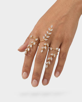 Gold Crystal Leaf Open Wrap Ring