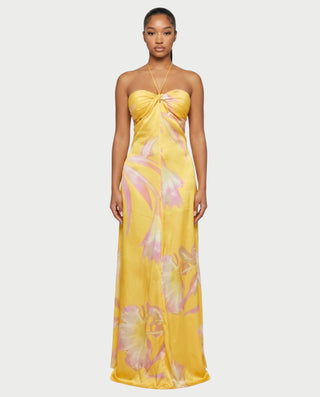 Vestido largo sin mangas con cuello halter VEDA