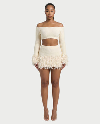 CAELINA Knit Crop Top & Fringe Mini Skirt Set
