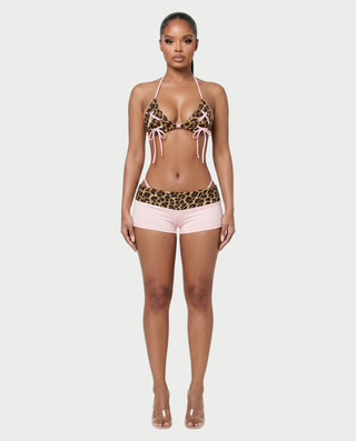CELY Leopard Lace-Up Bikini Short Set