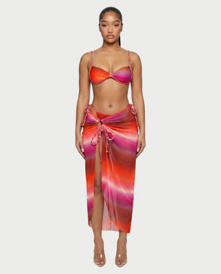 TINSLEY Ombre Twist Bikini & Sarong Three-Piece Set