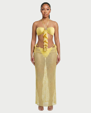GANIYA Bandeau Bikini Top & Maxi Skirt Three-Piece Set