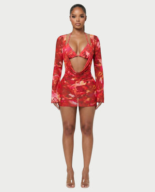 YIRANA Bikini & Mesh Long Sleeve Cover-Up Three-Piece Set