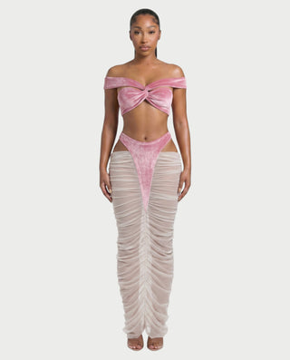 MURE Velvet Off-Shoulder Top & Mesh Skirt Set