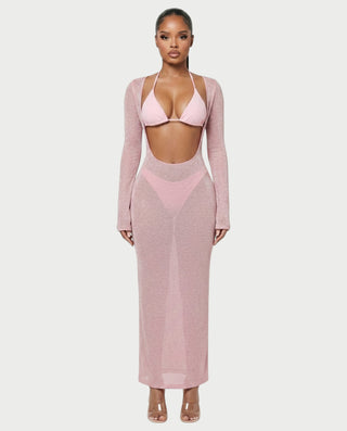 AMELLA Bikini & Shimmery Cover-Up Dress Three-Piece Set