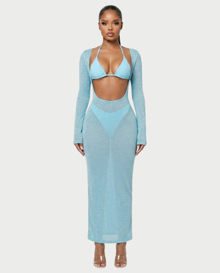 AMELLA Bikini & Shimmery Cover-Up Dress Three-Piece Set